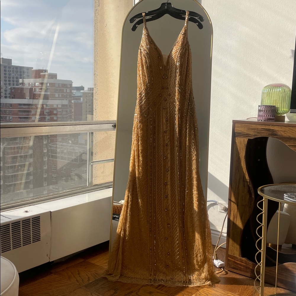 Danny Couture Elegant Gold Beaded Gown (size US 12/ EUR 16)
